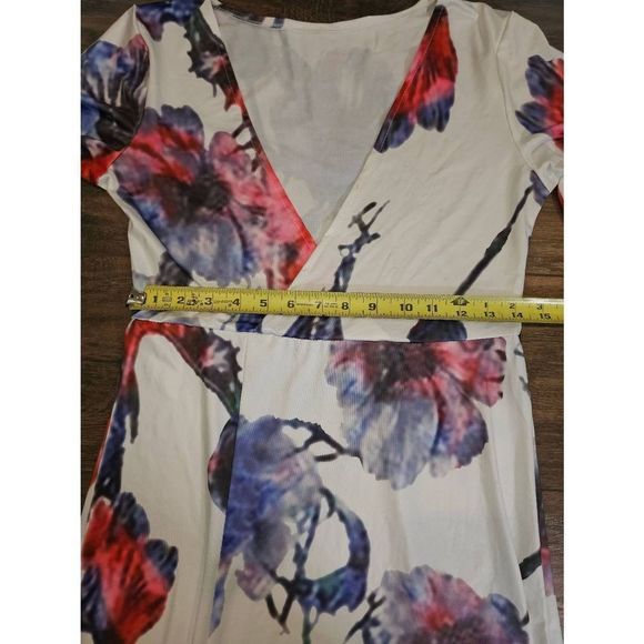 Women's Misguided Long Sleeve V-Neck Floral Print Front Slit Maxi w/ Waist Tie - Picture 8 of 8